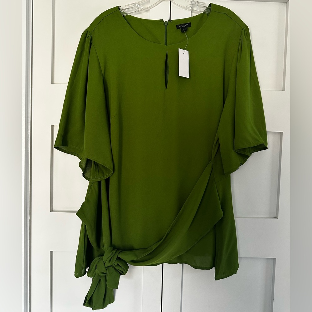 Ann Taylor Factory Green Blouse with Tie Detail